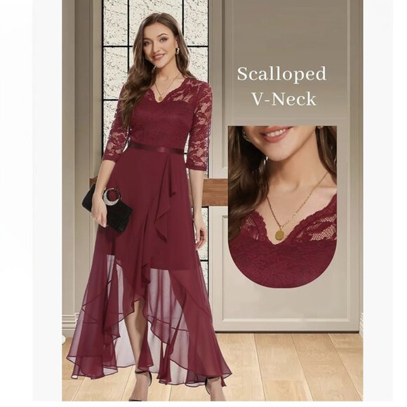 Bbonlinedress  V-Neck Hi Low Floral Lace Dress, - Picture 2 of 13